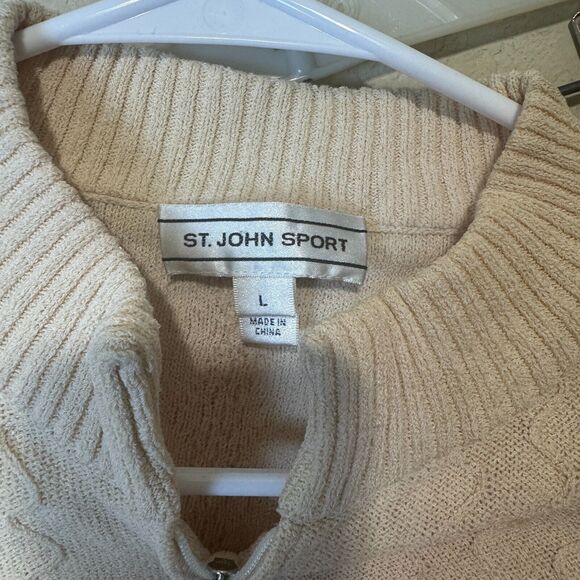 ST. JOHN SPORT Ivory Wool Blend Full Zip Jacket Cardigan womens sz L ** FLAWED - Picture 5 of 8